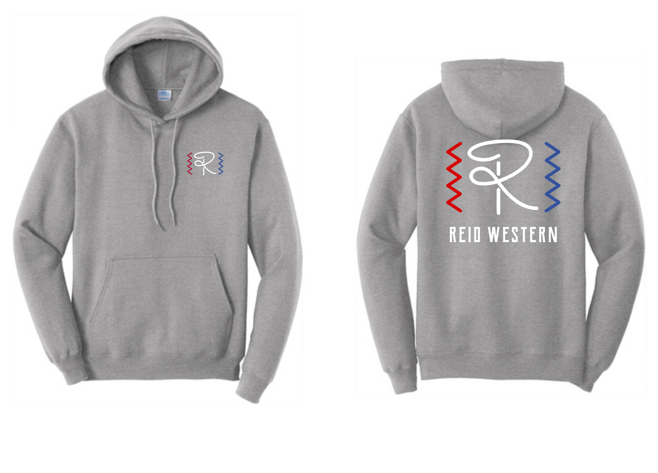 Grey Hoodie with Red, White, and Blue Accents