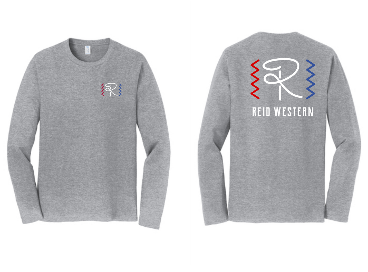 Grey Long Sleeve Shirt with Red and White Accents