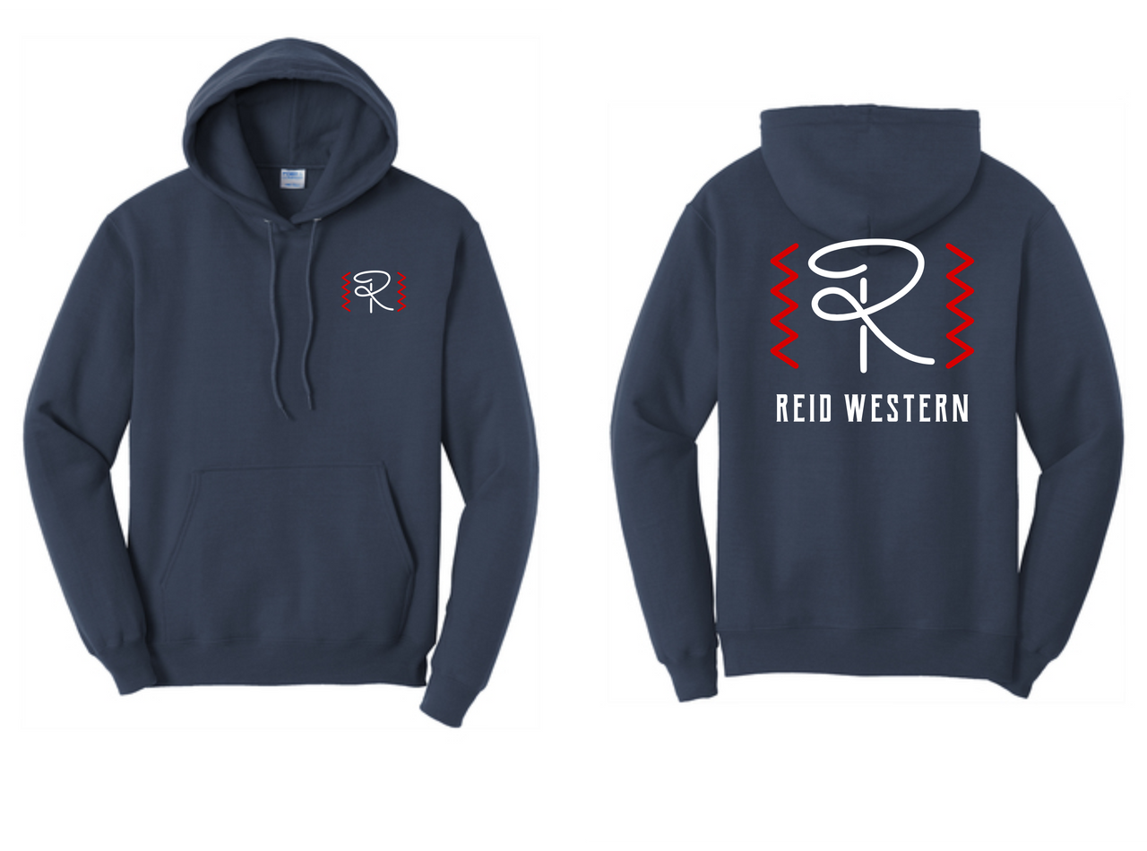 Navy Hoodie with Red and White Accents